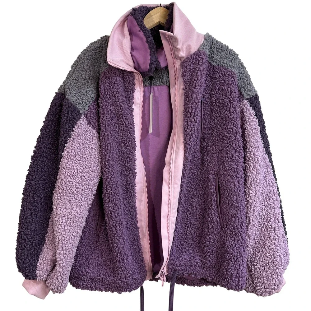 For Love & Lemons Cozy Zip Up‎ Sherpa Colorblock Fleece Jacket Womens Small NWT